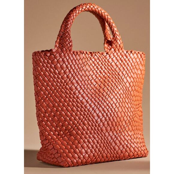 Anthropologie orange Woven Faux Leather Tote - Picture 7 of 7